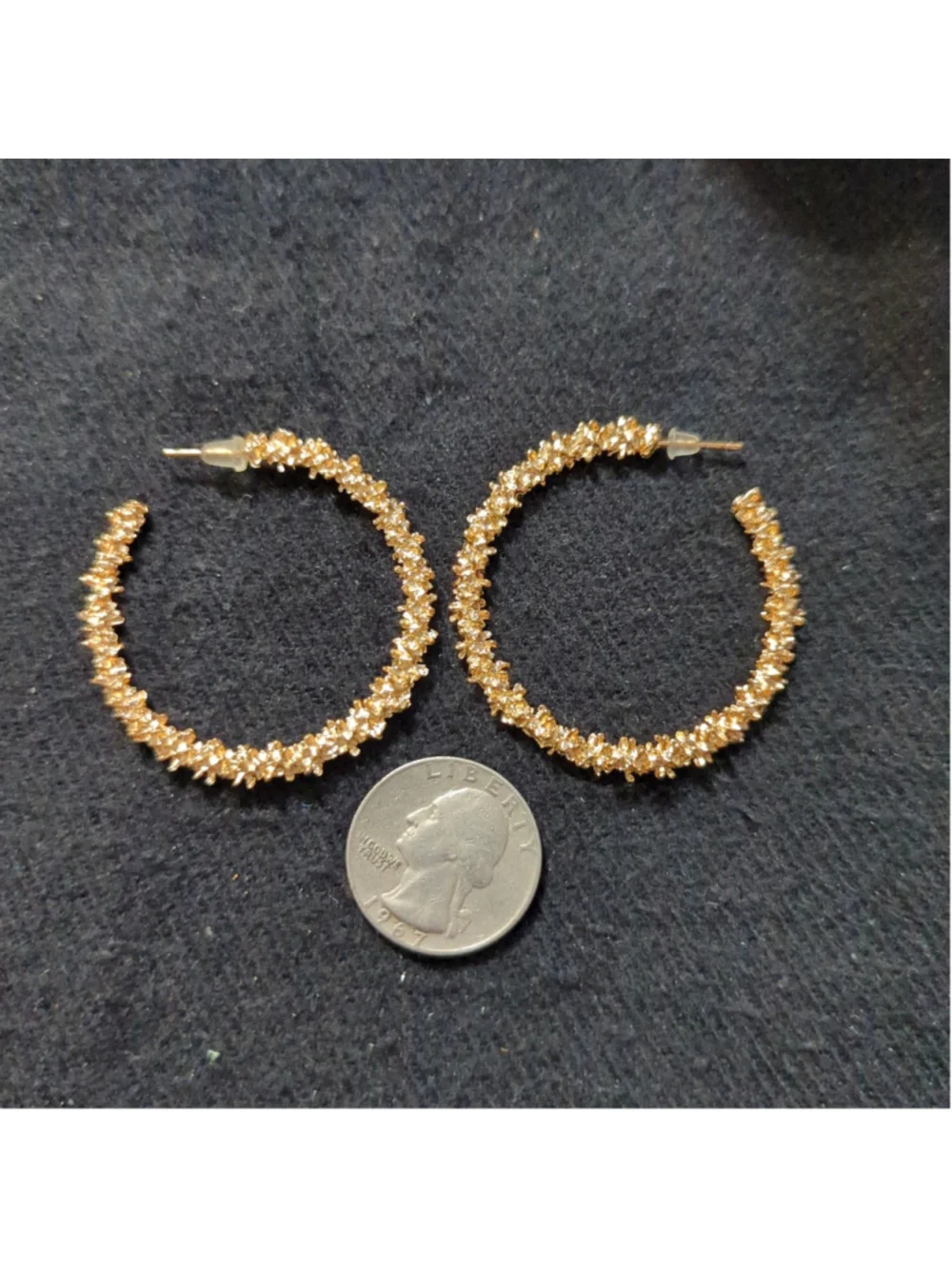 Gold Tone Textured Hoop Statement Earrings
